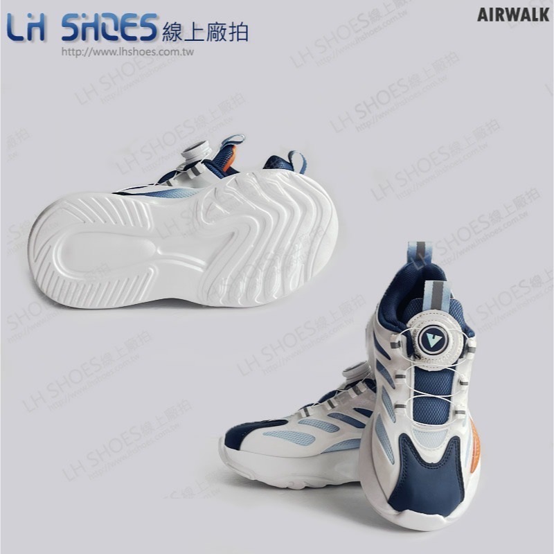 B品 AIR WALK 轉扣 運動鞋 童鞋 白/藍 CM 20 (AW23555)-細節圖3