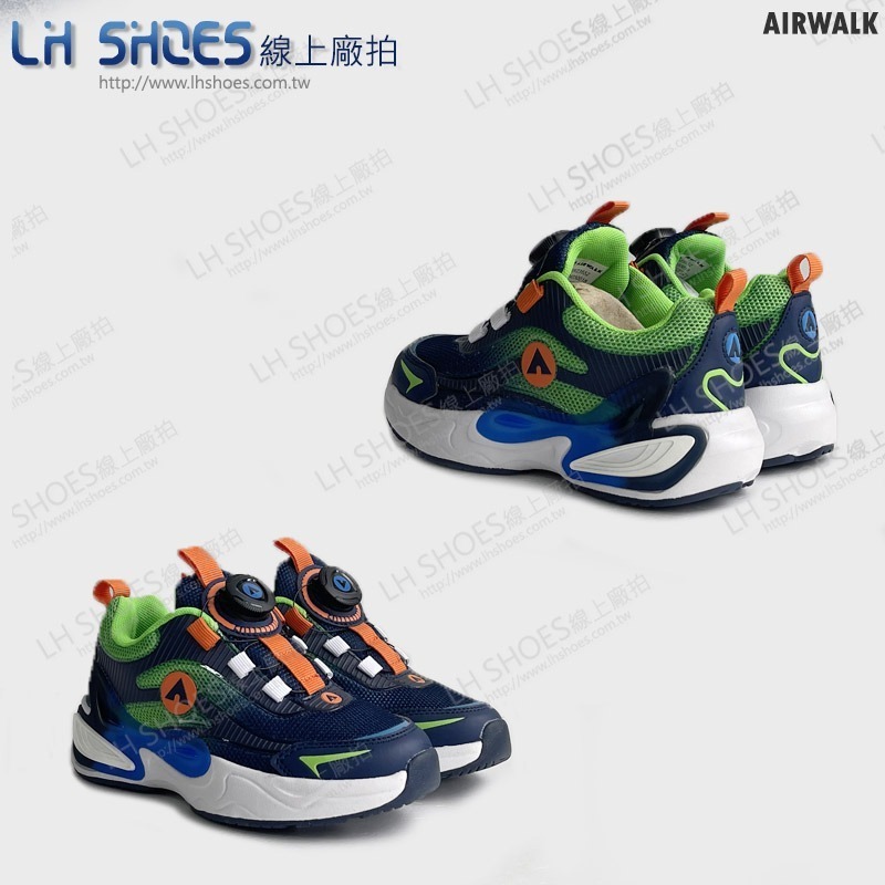 B品 AIR WALK 轉扣 運動鞋 童鞋 藍/綠 CM21 (AW23552)-細節圖2