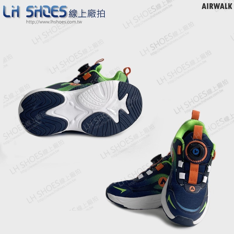 B品 AIR WALK 轉扣 運動鞋 童鞋 藍/綠 CM21 (AW23552)-細節圖3