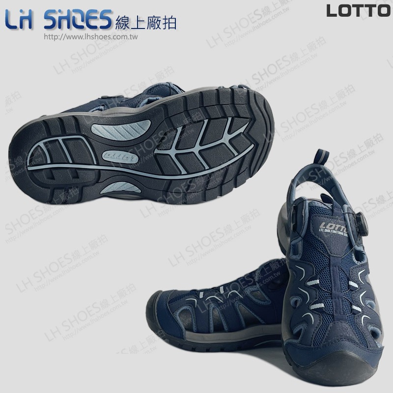 B品 LOTTO 護趾 轉扣 運動涼鞋 女鞋 藍 CM 24 (5586)-細節圖2
