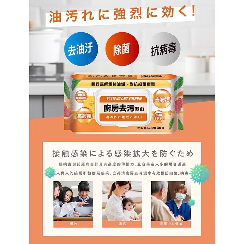 立得清 廚房去污濕巾 30抽/包 葡萄柚-細節圖2