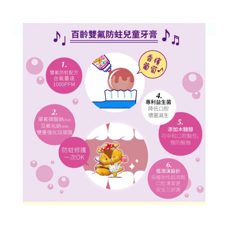 百齡 雙氟防蛀兒童牙膏-香檳葡萄70g【24h百貨網】-細節圖3