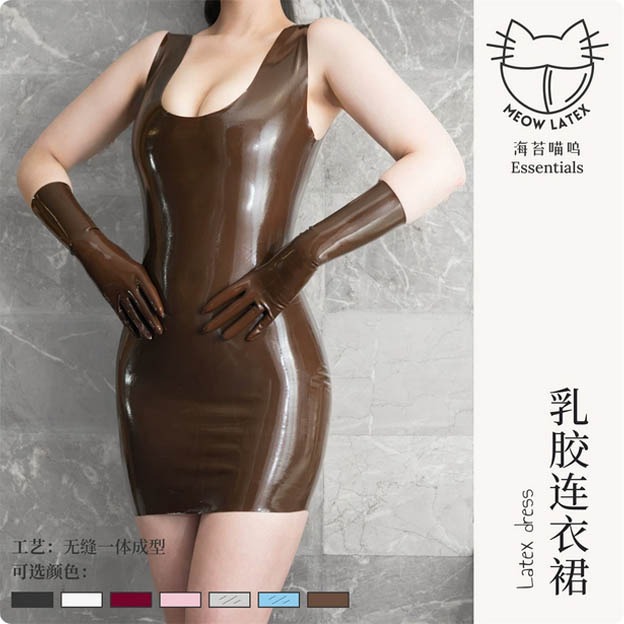 【特物魔屋】海苔喵嗚 一體成形乳膠無袖包臀連身裙洋裝貼合情趣kigurumiCOSPLAY乳膠衣-規格圖6