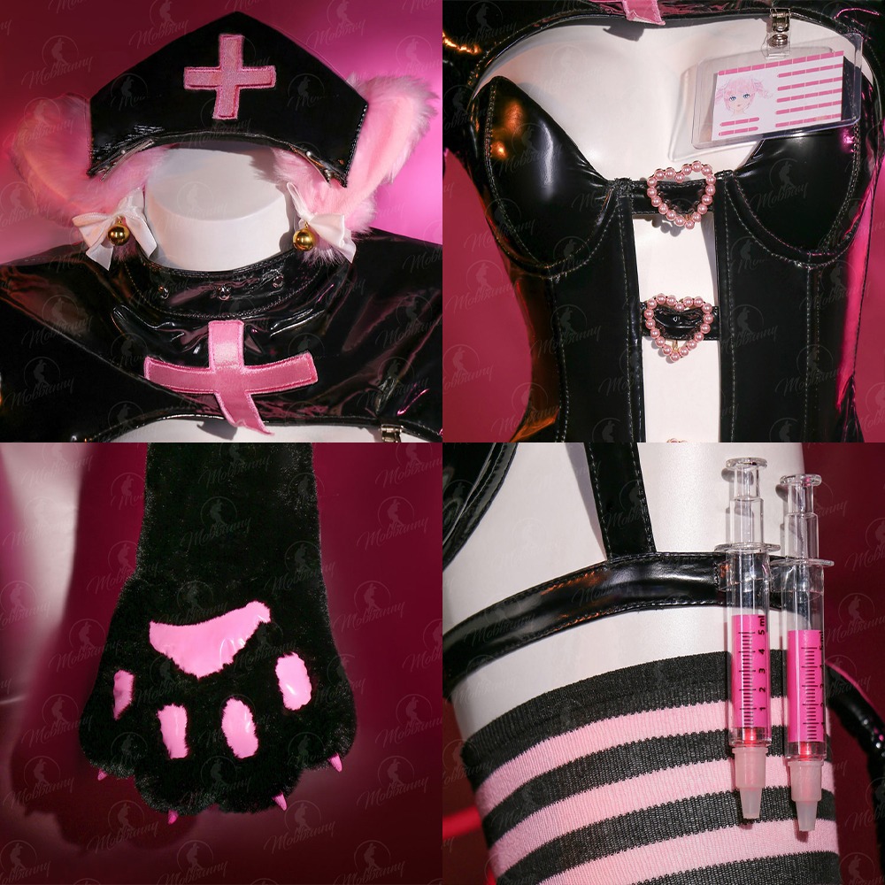 【特物魔屋】爆了個兔 COSPLAY角色扮演 小惡魔貓咪護士 可愛萌爪獸爪 PU漆皮馬甲吊帶開胸丁字-細節圖5