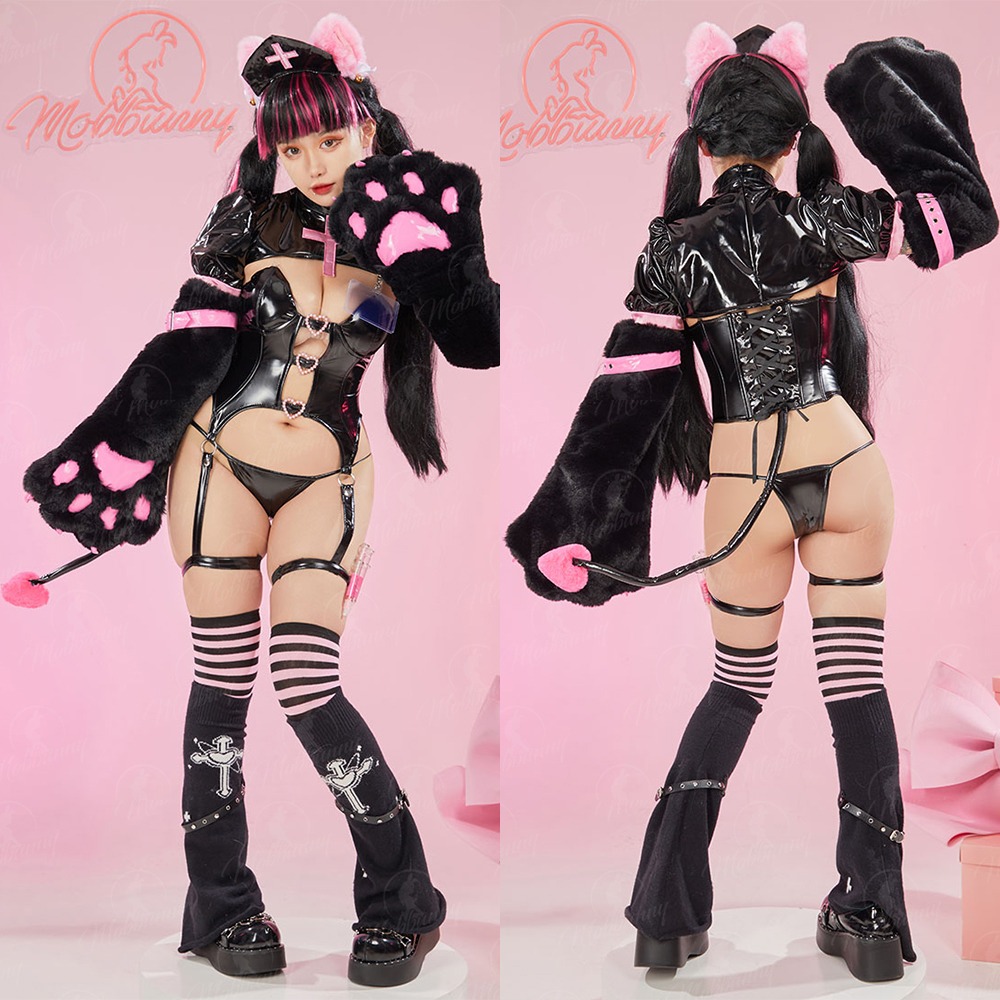 【特物魔屋】爆了個兔 COSPLAY角色扮演 小惡魔貓咪護士 可愛萌爪獸爪 PU漆皮馬甲吊帶開胸丁字-細節圖7