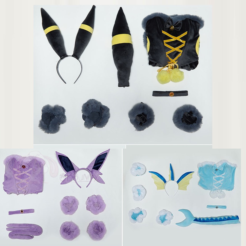 【特物魔屋】爆了個兔 COSPLAY角色扮演 聖誕節 寶可夢神奇寶貝 月亮伊布 水伊布 太陽伊布 冬季毛絨斗篷連身裙-細節圖9