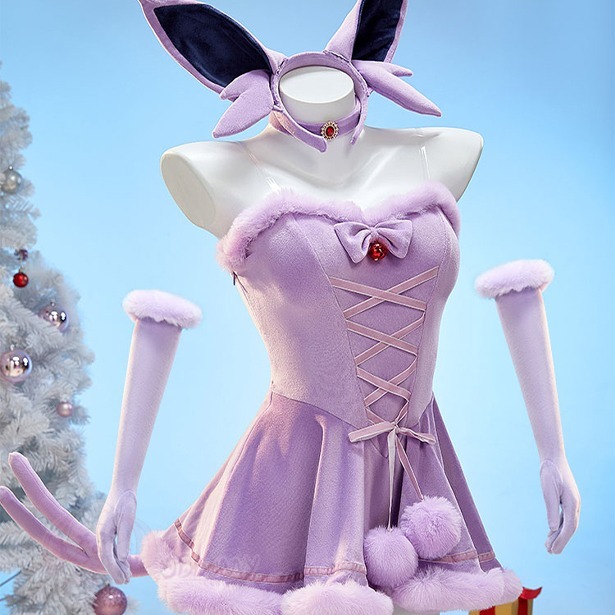 【特物魔屋】爆了個兔 COSPLAY角色扮演 聖誕節 寶可夢神奇寶貝 月亮伊布 水伊布 太陽伊布 冬季毛絨斗篷連身裙-規格圖9