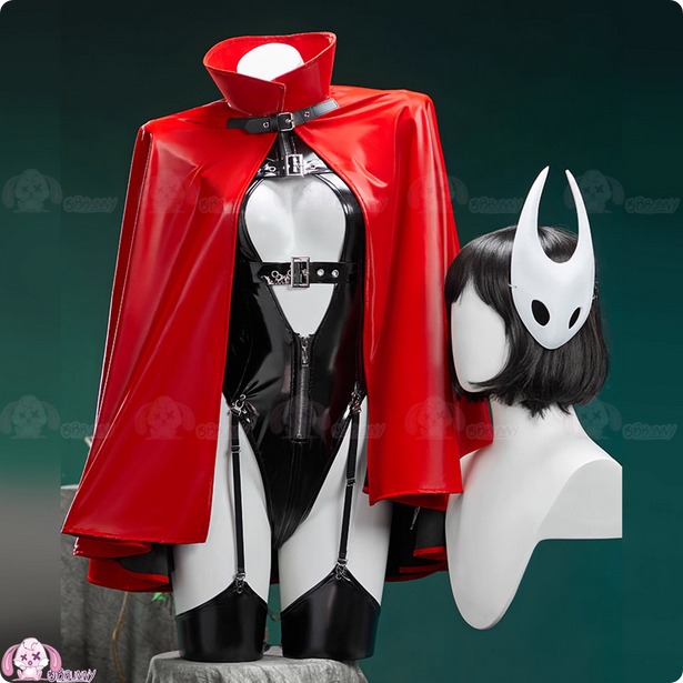 【特物魔屋】爆了個兔 COSPLAY角色扮演 萬聖節 空洞騎士絲之歌大黃蜂同人版 PU皮 斗篷高叉連身開胸緊身吊帶連身衣-規格圖5