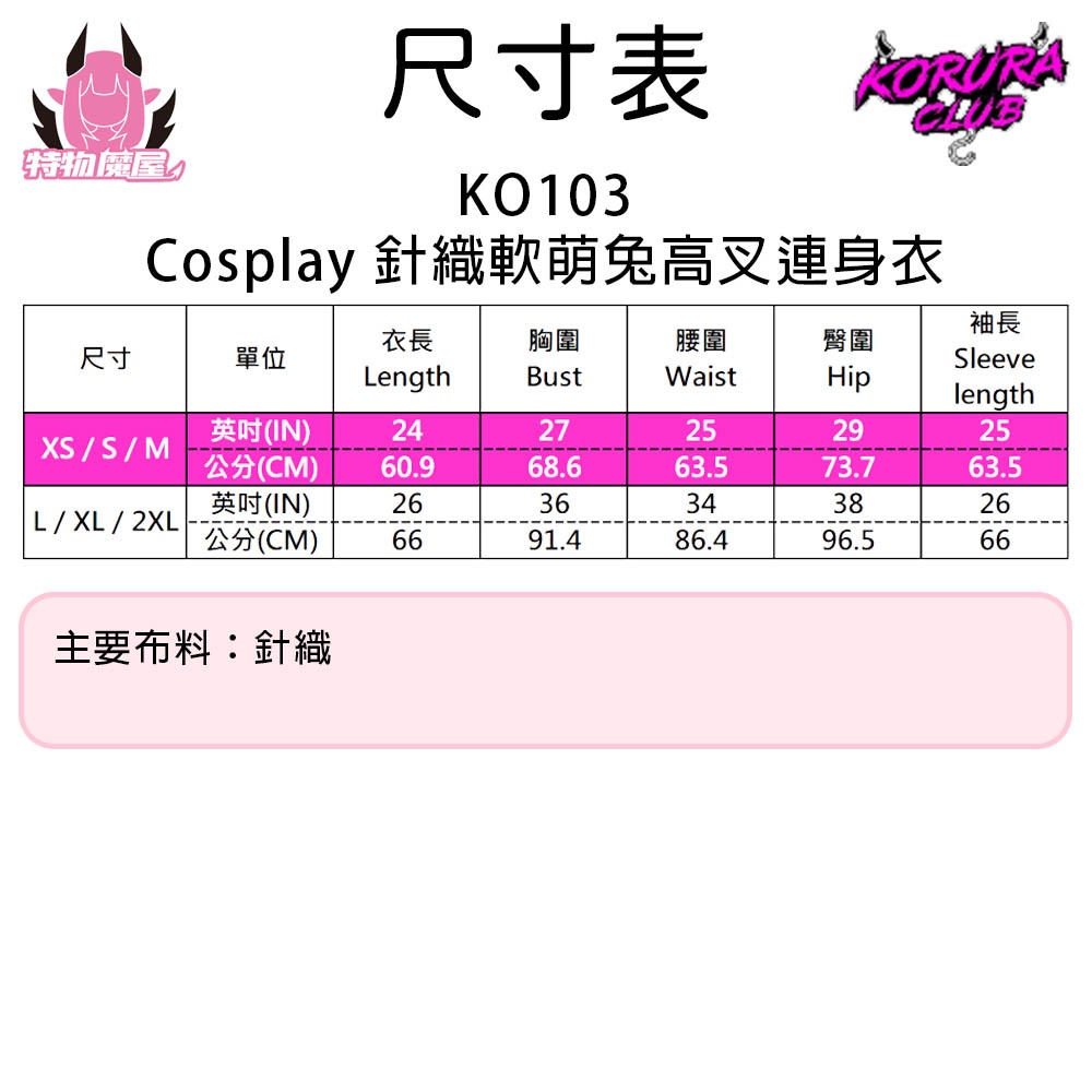 【特物魔屋】 KORURACLUB COSPLAY 可愛軟萌針織 連身高叉開胸包臀挖背前拉鍊 兔女郎-細節圖2
