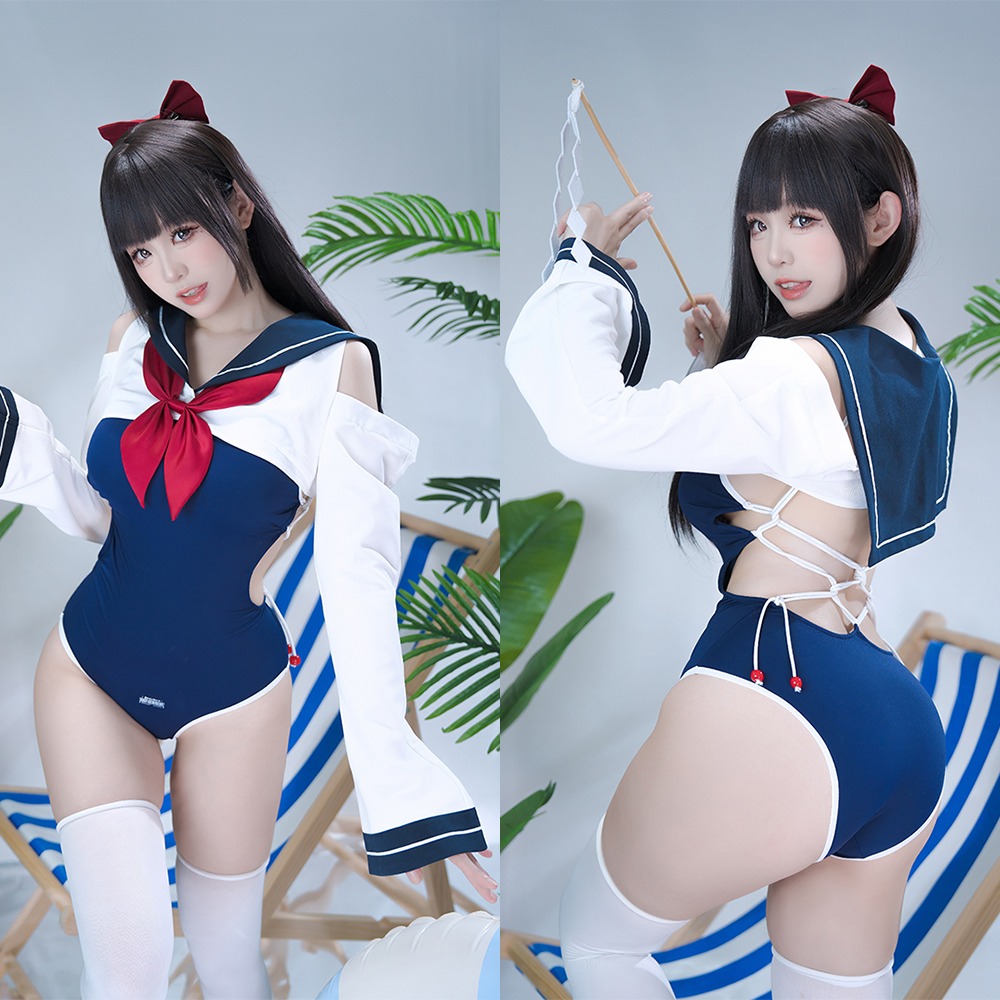 【特物魔屋｜賣家實拍】得體社 樱桃結衣日系繩縛制服水手服上衣JK學院學生風死庫水 兩件式 高叉緊身露背 泳衣泳裝-細節圖5