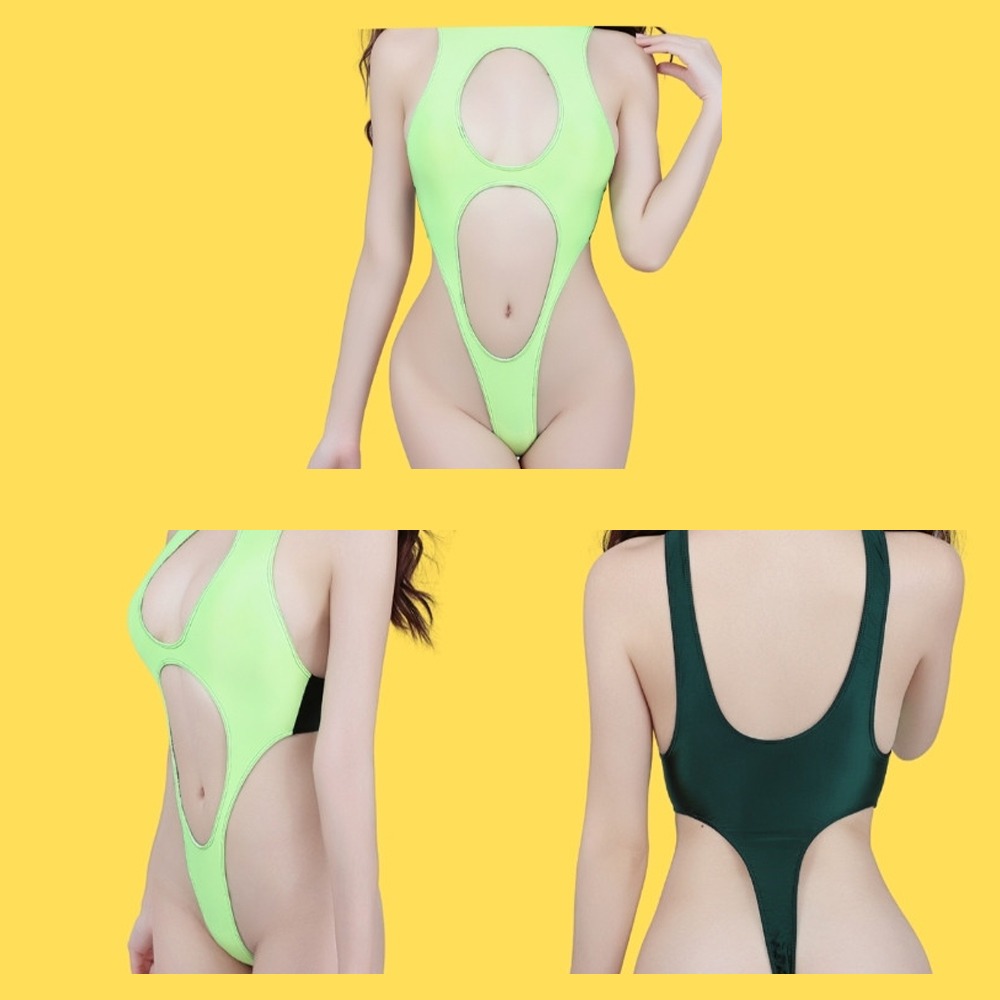 【特物魔屋】阿叔特皮Ashotplz 鏤空挖空拼色無袖背心露背高叉丁字襠錦氨油亮連身泳衣泳裝-細節圖3