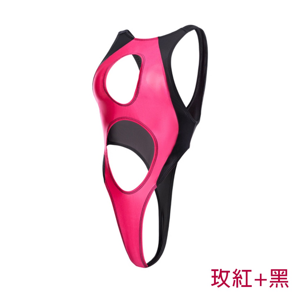 【特物魔屋】阿叔特皮Ashotplz 鏤空挖空拼色無袖背心露背高叉丁字襠錦氨油亮連身泳衣泳裝-細節圖6