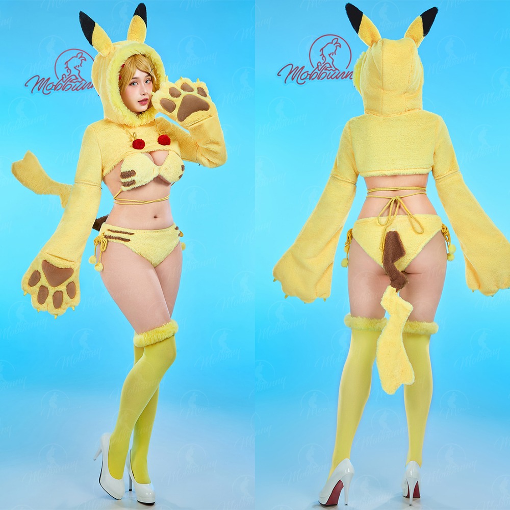 【特物魔屋】爆了個兔 COSPLAY角色扮演萬聖節 原創寶可夢神奇寶貝 皮卡丘毛绒絨毛比基尼 大爪獸爪長袖連帽-細節圖5