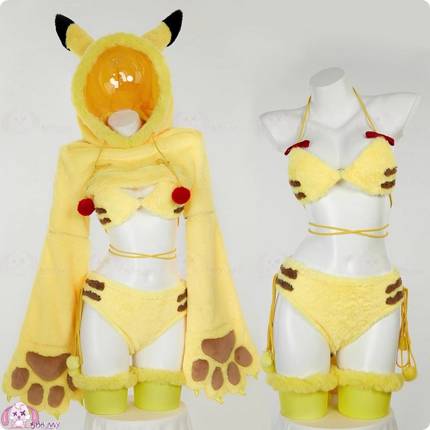 【特物魔屋】爆了個兔 COSPLAY角色扮演萬聖節 原創寶可夢神奇寶貝 皮卡丘毛绒絨毛比基尼 大爪獸爪長袖連帽-規格圖6