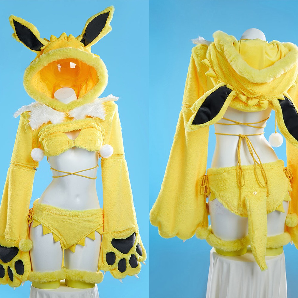 【特物魔屋】爆了個兔 COSPLAY角色扮演萬聖節 原創寶可夢神奇寶貝 雷伊布雷精靈 毛绒絨毛比基尼 大爪獸爪長袖連帽-細節圖3