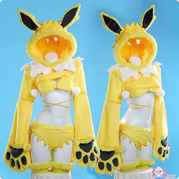 【特物魔屋】爆了個兔 COSPLAY角色扮演萬聖節 原創寶可夢神奇寶貝 雷伊布雷精靈 毛绒絨毛比基尼 大爪獸爪長袖連帽-規格圖5