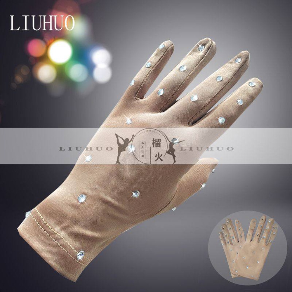 【特物魔屋】LIUHUO 花式滑冰表演手套 兒童閃鑽手套 燙鑽魔術手套 防滑手套-細節圖3