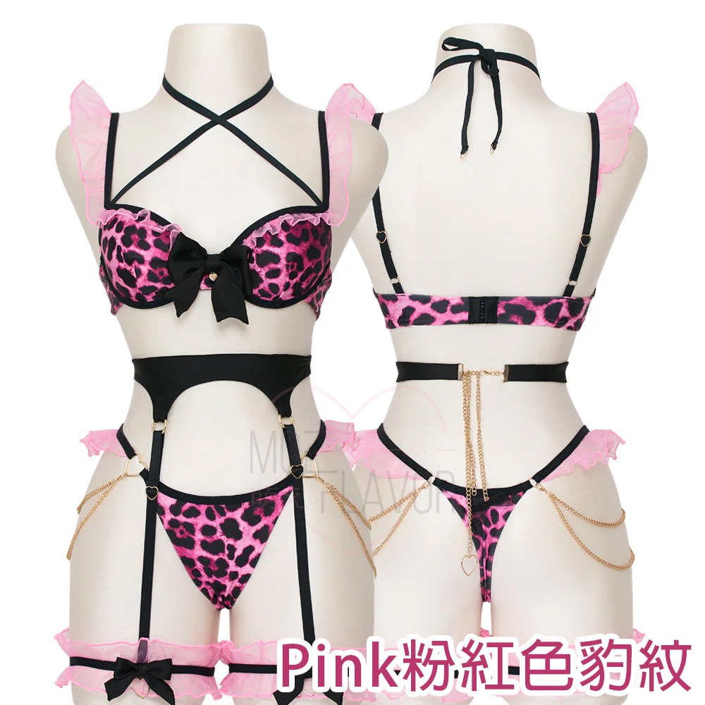 【特物魔屋｜賣家實拍】 MOEFLAVOR 豹紋辣妹風格成套內衣套裝 吊帶丁字內褲 低腰內褲-細節圖3