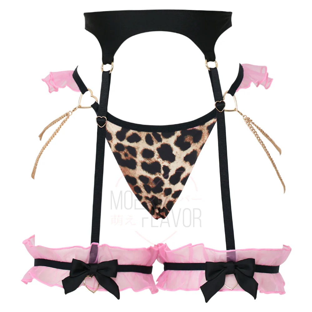 【特物魔屋｜賣家實拍】 MOEFLAVOR 豹紋辣妹風格成套內衣套裝 吊帶丁字內褲 低腰內褲-規格圖8