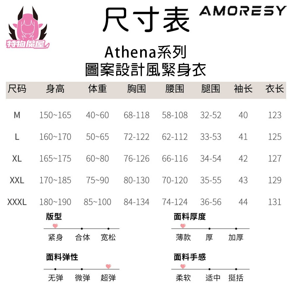 【特物魔屋】AMORESY Athena系列 緊身連身衣 圖案設計光澤高彈布料 背後拉鍊 連身長袖包腳緊身衣 泳衣泳裝-細節圖2