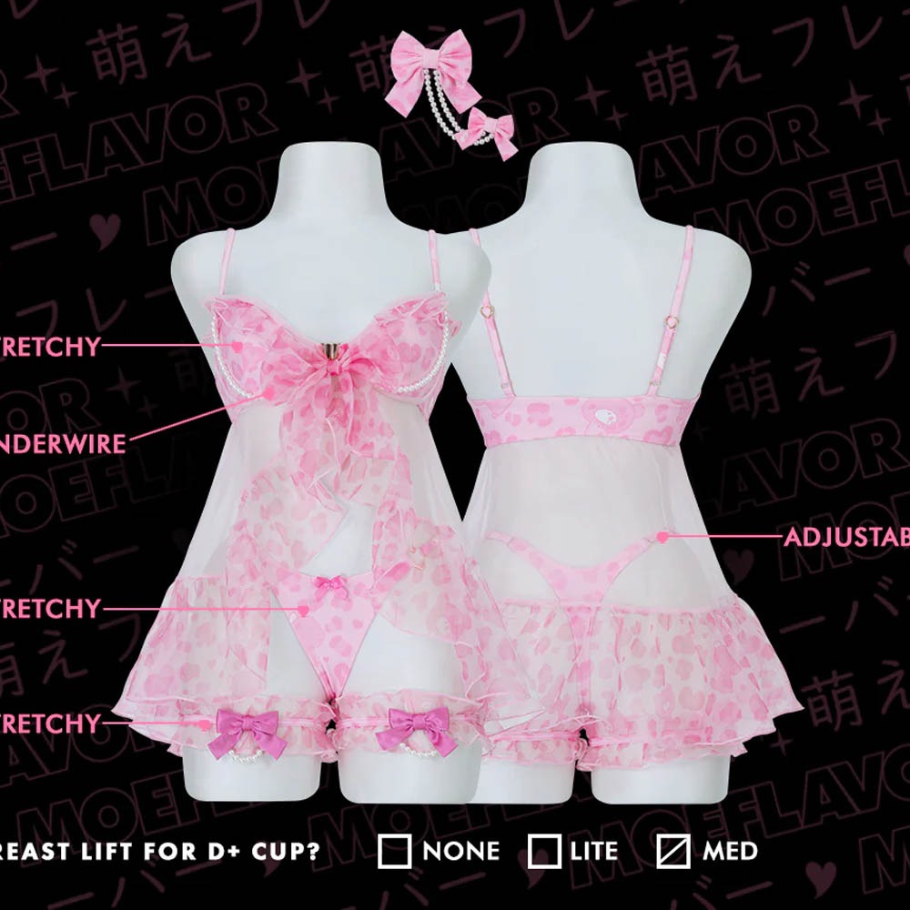 【特物魔屋】 MOEFLAVOR 辣妹風豹紋暴力熊成套內衣套裝 薄紗蕾絲內衣 丁字內褲蕾絲腿環-細節圖3