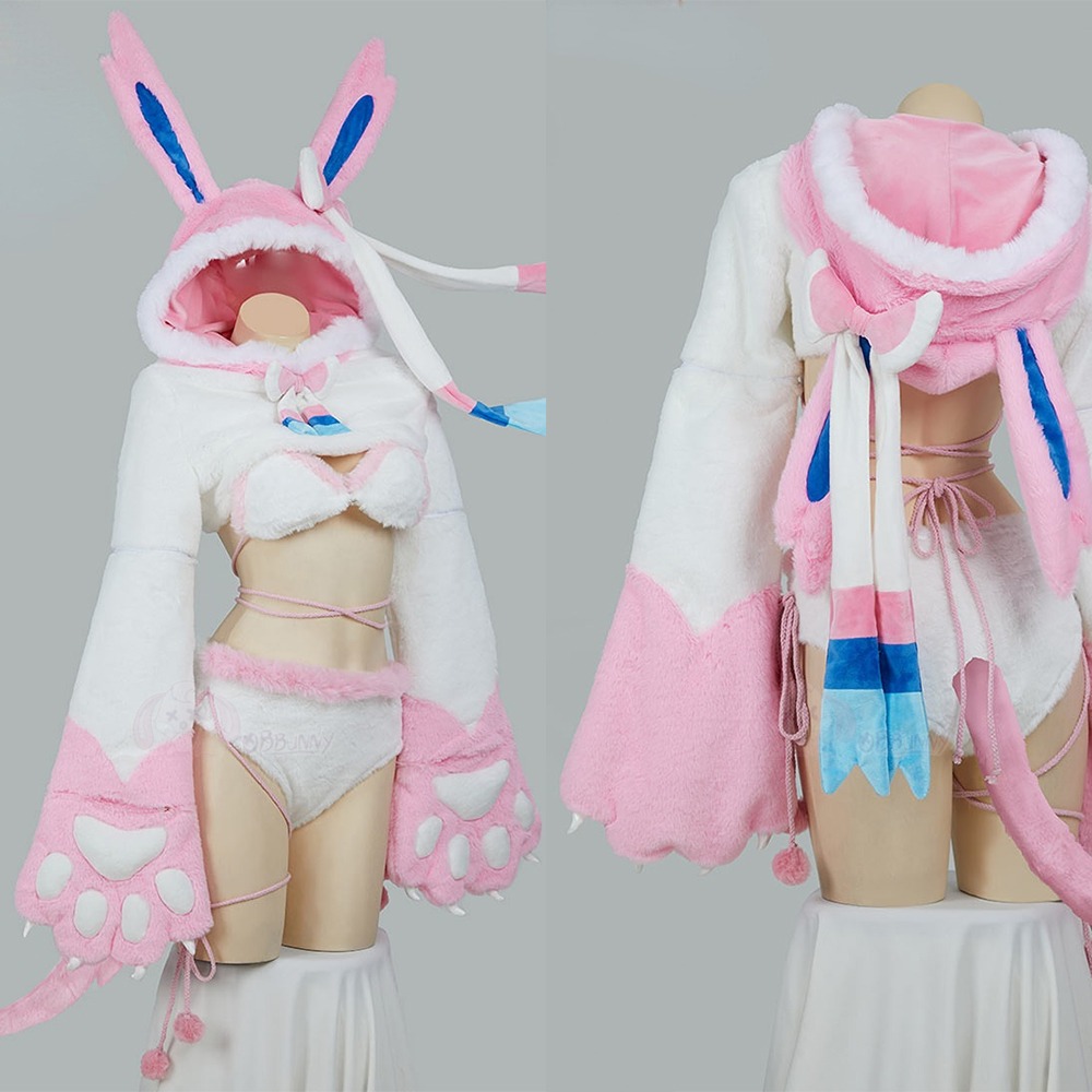 【特物魔屋】爆了個兔 COSPLAY角色扮演 寶可夢神奇寶貝 仙子伊布仙子精靈同人 毛绒萌爪獸爪比基尼毛毛套裝-細節圖3