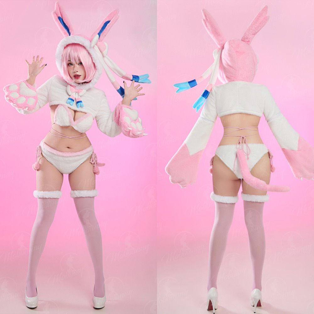 【特物魔屋】爆了個兔 COSPLAY角色扮演 寶可夢神奇寶貝 仙子伊布仙子精靈同人 毛绒萌爪獸爪比基尼毛毛套裝-細節圖5