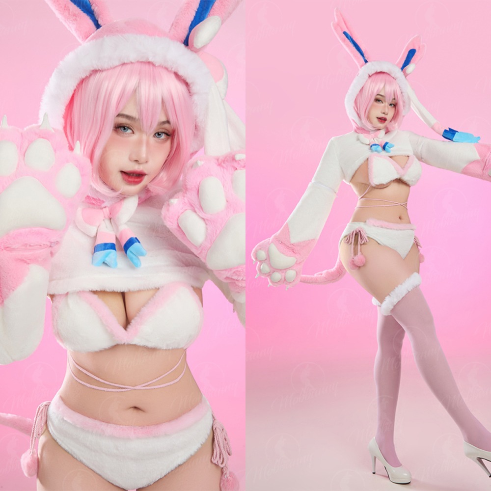 【特物魔屋】爆了個兔 COSPLAY角色扮演 寶可夢神奇寶貝 仙子伊布仙子精靈同人 毛绒萌爪獸爪比基尼毛毛套裝-細節圖6