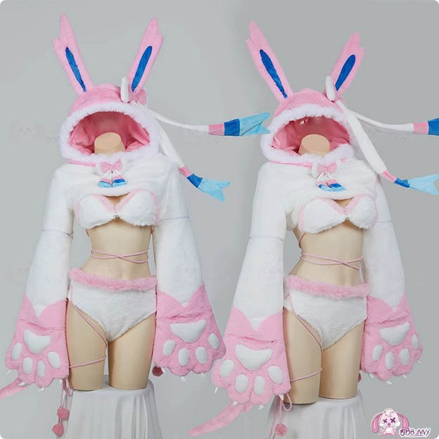 【特物魔屋】爆了個兔 COSPLAY角色扮演 寶可夢神奇寶貝 仙子伊布仙子精靈同人 毛绒萌爪獸爪比基尼毛毛套裝-規格圖6