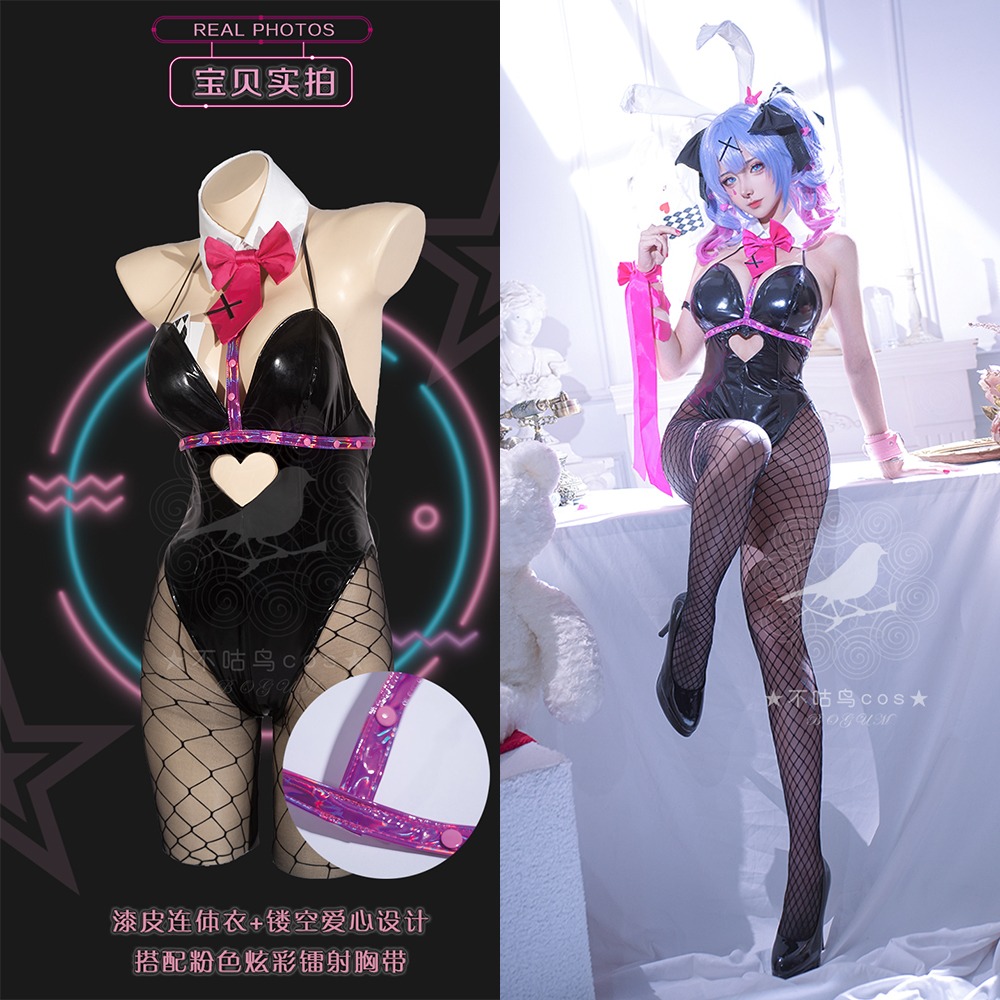 【特物魔屋】不咕鳥 COSPLAY角色扮演 兔子洞 初音未來 服裝套裝 漆皮連身高叉兔女郎-細節圖4