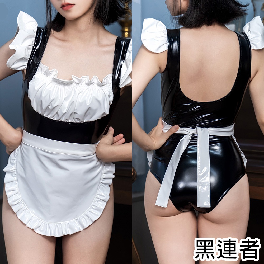 【特物魔屋】緋卡霖FEATURIUM [Fe.愛心光線用意] 漆皮圍裙女僕泳裝 連身緊身無袖漆皮露背死庫水 泳衣泳裝-細節圖3