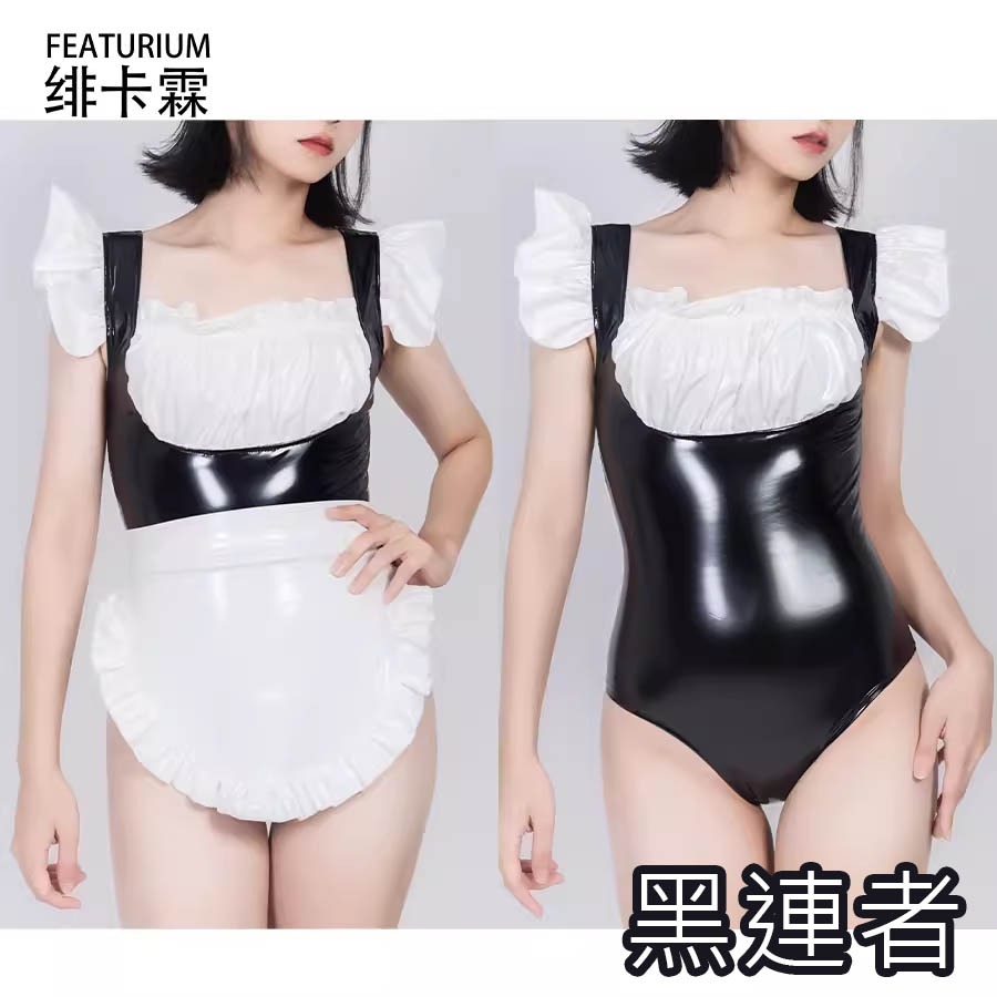 【特物魔屋】緋卡霖FEATURIUM [Fe.愛心光線用意] 漆皮圍裙女僕泳裝 連身緊身無袖漆皮露背死庫水 泳衣泳裝-規格圖8