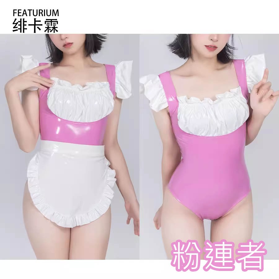 【特物魔屋】緋卡霖FEATURIUM [Fe.愛心光線用意] 漆皮圍裙女僕泳裝 連身緊身無袖漆皮露背死庫水 泳衣泳裝-規格圖8