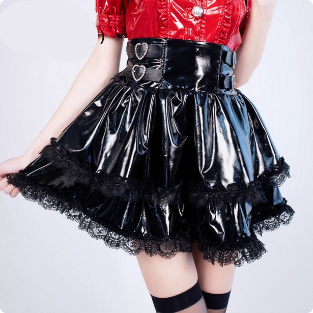 【特物魔屋】緋卡霖FEATURIUM 原創日系 漆皮地雷系洋裝套裝 量產系 黑暗系 短袖襯衫上衣皮衣 高腰短裙皮衣-規格圖8