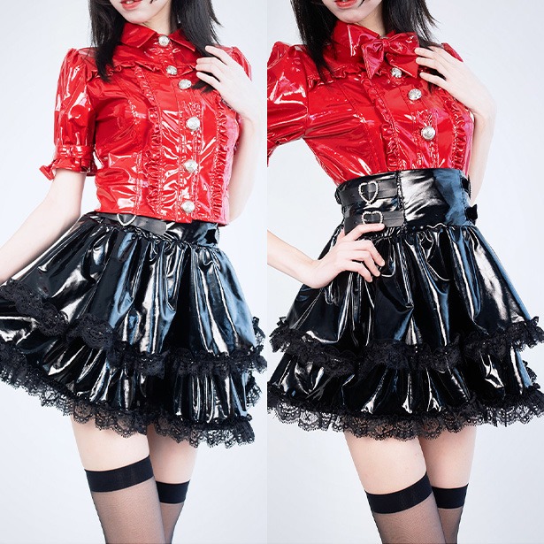 紅色上衣+黑色半裙
