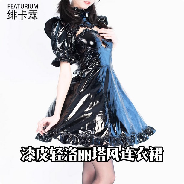 【特物魔屋】緋卡霖FEATURIUM 暗黑系鏤空短袖公主袖高領洋裝 歌德風 黑暗視覺系 漆皮蘿莉塔LOLITA風漆皮洋裝-規格圖6