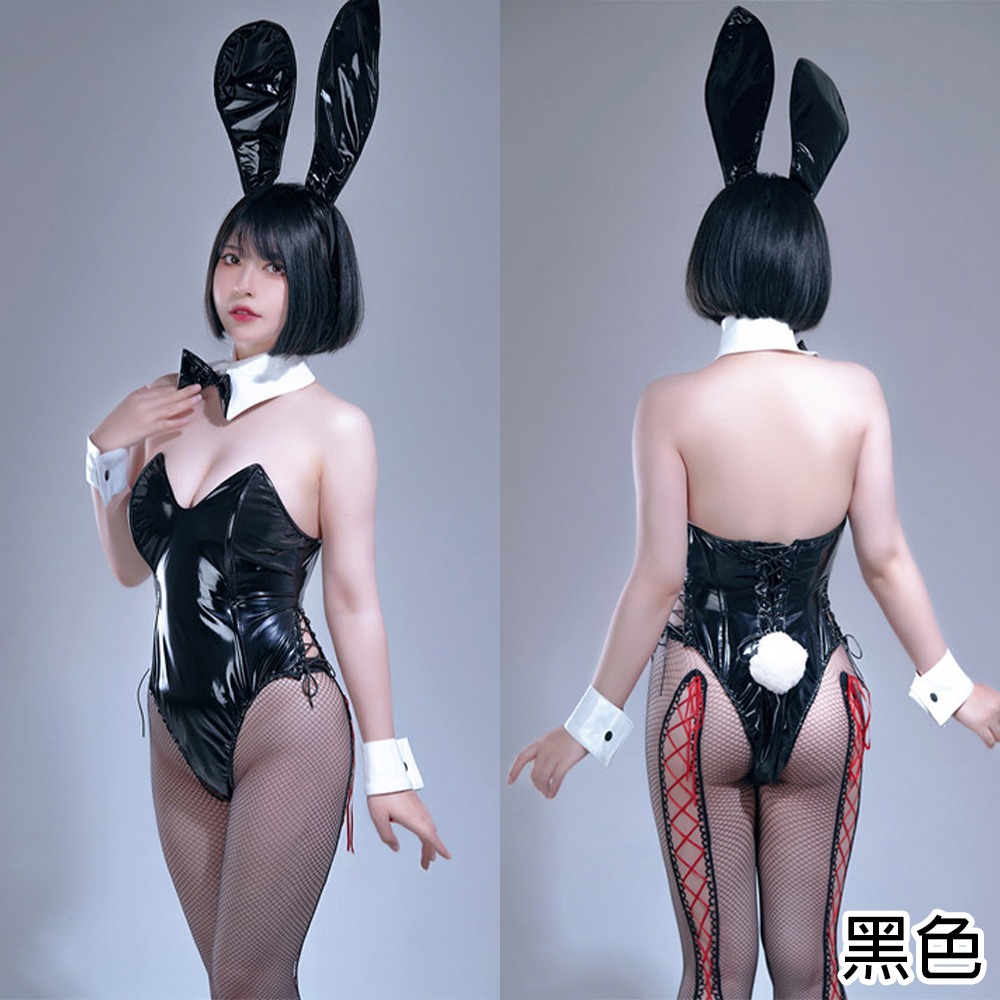 【特物魔屋】Red Thorns紅色荊棘 COSPLAY 正統漆皮兔女郎裝 自托胸高叉綁帶緊身兔女郎服套裝-細節圖3