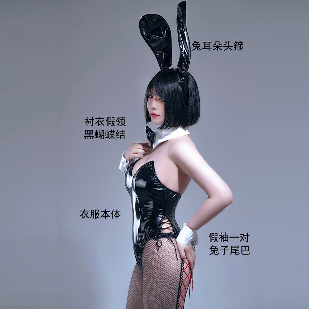 【特物魔屋】Red Thorns紅色荊棘 COSPLAY 正統漆皮兔女郎裝 自托胸高叉綁帶緊身兔女郎服套裝-細節圖6