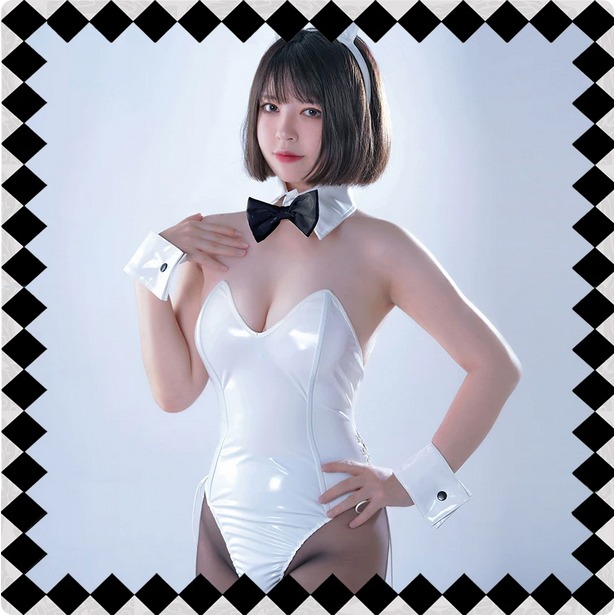 【特物魔屋】Red Thorns紅色荊棘 COSPLAY 正統漆皮兔女郎裝 自托胸高叉綁帶緊身兔女郎服套裝-規格圖6