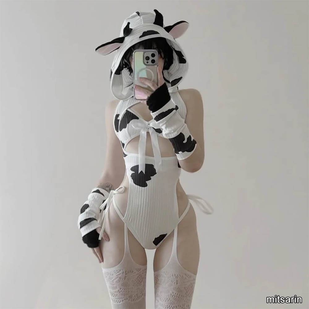 【特物魔屋】 KORURACLUB COSPLAY角色扮演 連身針織高叉乳牛裝 綁帶緊身開叉乳牛裝大尺碼大尺度KO134-細節圖5