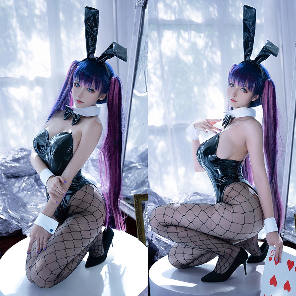 【特物魔屋】不咕鳥｜COSPLAY角色扮演 吊帶襪天使Panty&Stocking潘迪史朵巾 鏡面亮皮漆皮高叉兔女郎服裝-細節圖5