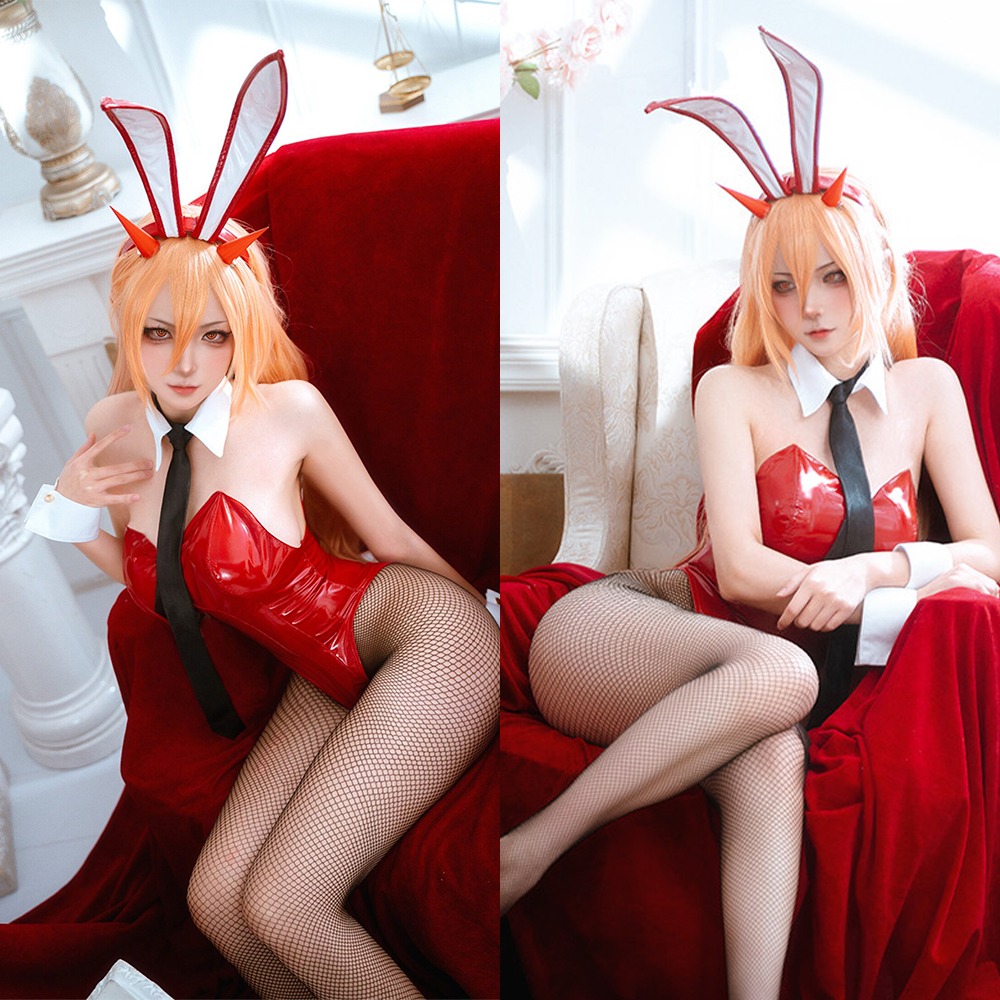 【特物魔屋】不咕鳥｜COSPLAY角色扮演 電鋸人鏈鋸人 瑪奇瑪帕瓦兔女郎服裝 高叉PU亮面漆皮兔女郎套裝-細節圖5
