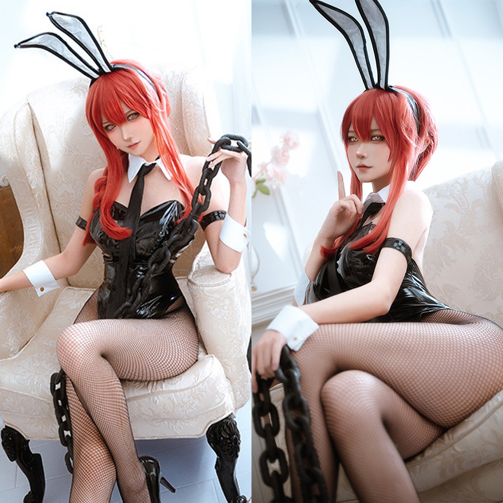 【特物魔屋】不咕鳥｜COSPLAY角色扮演 電鋸人鏈鋸人 瑪奇瑪帕瓦兔女郎服裝 高叉PU亮面漆皮兔女郎套裝-細節圖6