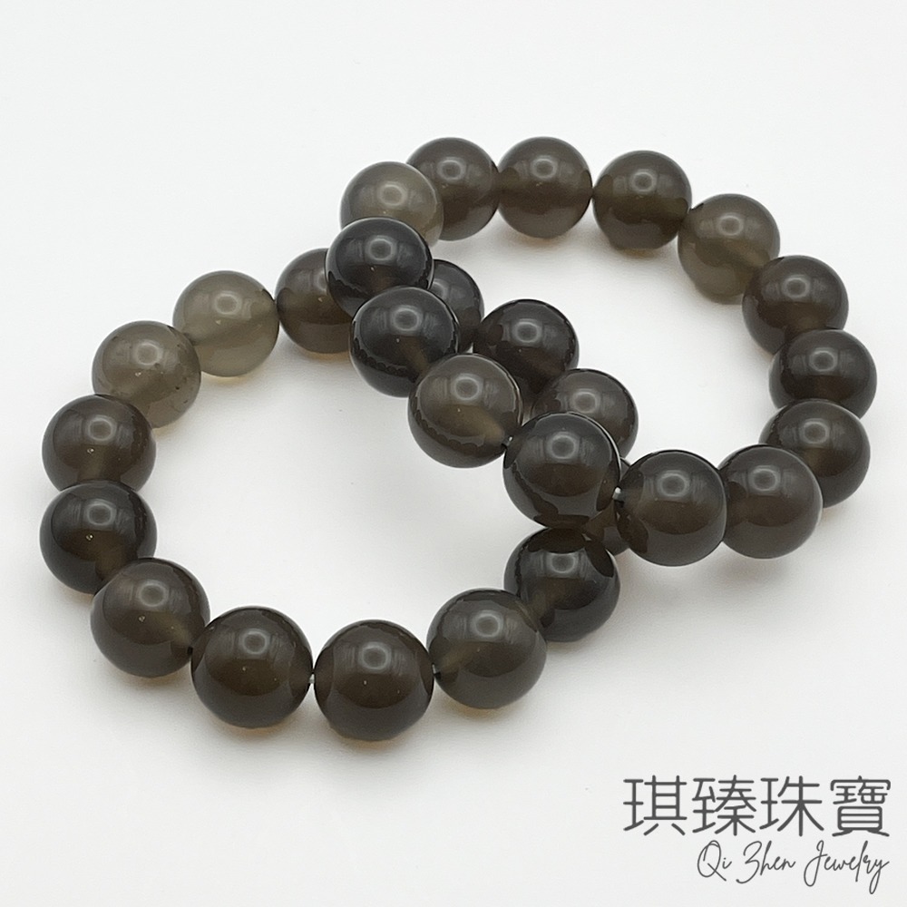 【琪臻珠寶】天然灰瑪瑙圓珠手鍊(14mm圓珠 隨機出貨)-細節圖2