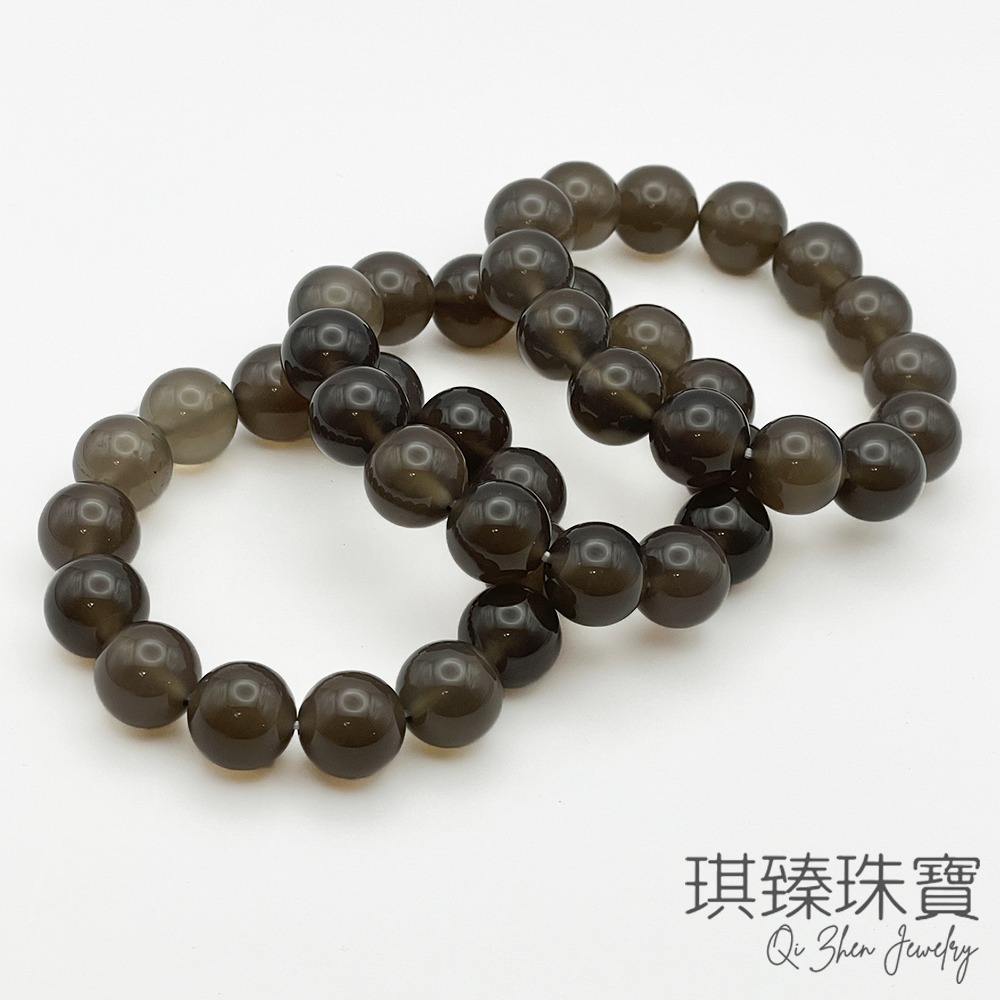 【琪臻珠寶】天然灰瑪瑙圓珠手鍊(14mm圓珠 隨機出貨)-細節圖3