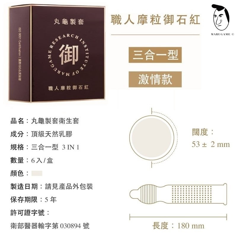 【1010SHOP】丸龜製套 武士金 超薄型/鎧甲灰 環紋型/尊爵藍 水潤型/御石紅 三合一型 53mm 保險套 避孕套-細節圖5