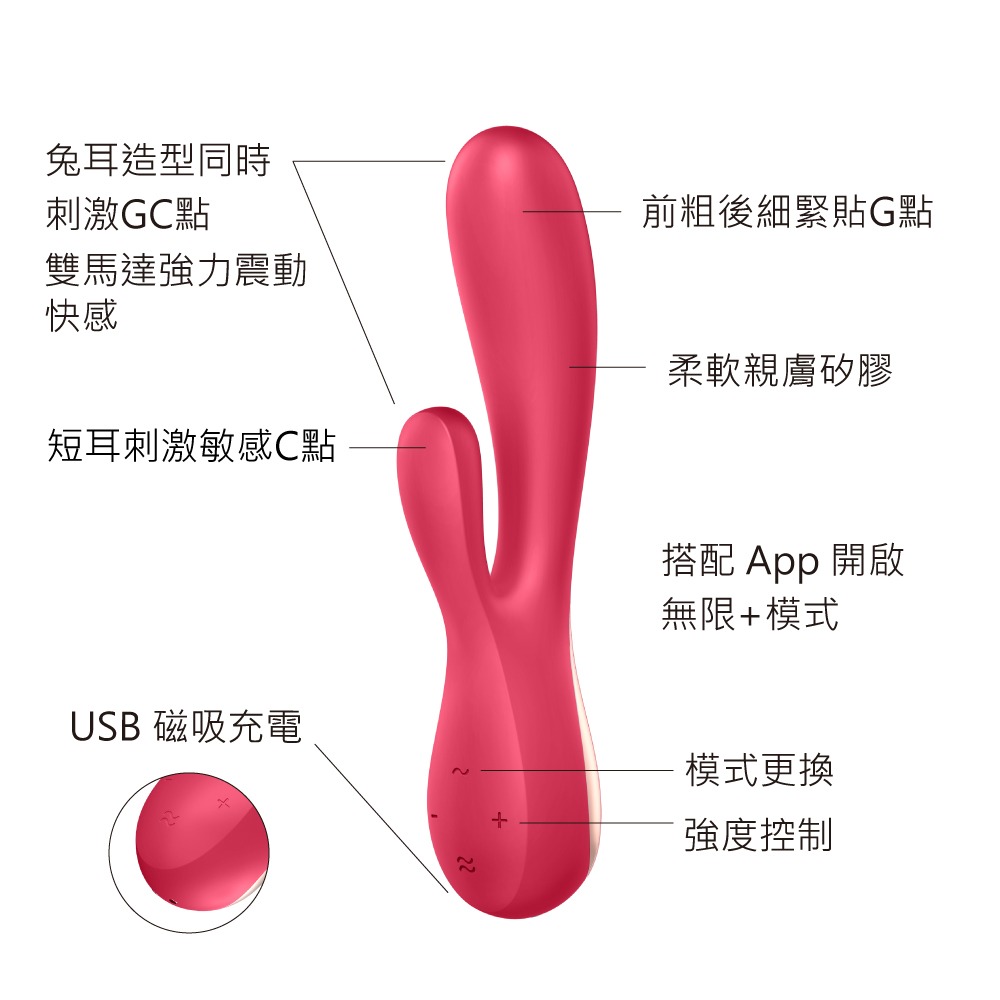 【1010SHOP】德國 Satisfyer SF Mono Flex 智能 兔耳 雙馬達 按摩棒 震動器 15年保固-細節圖4