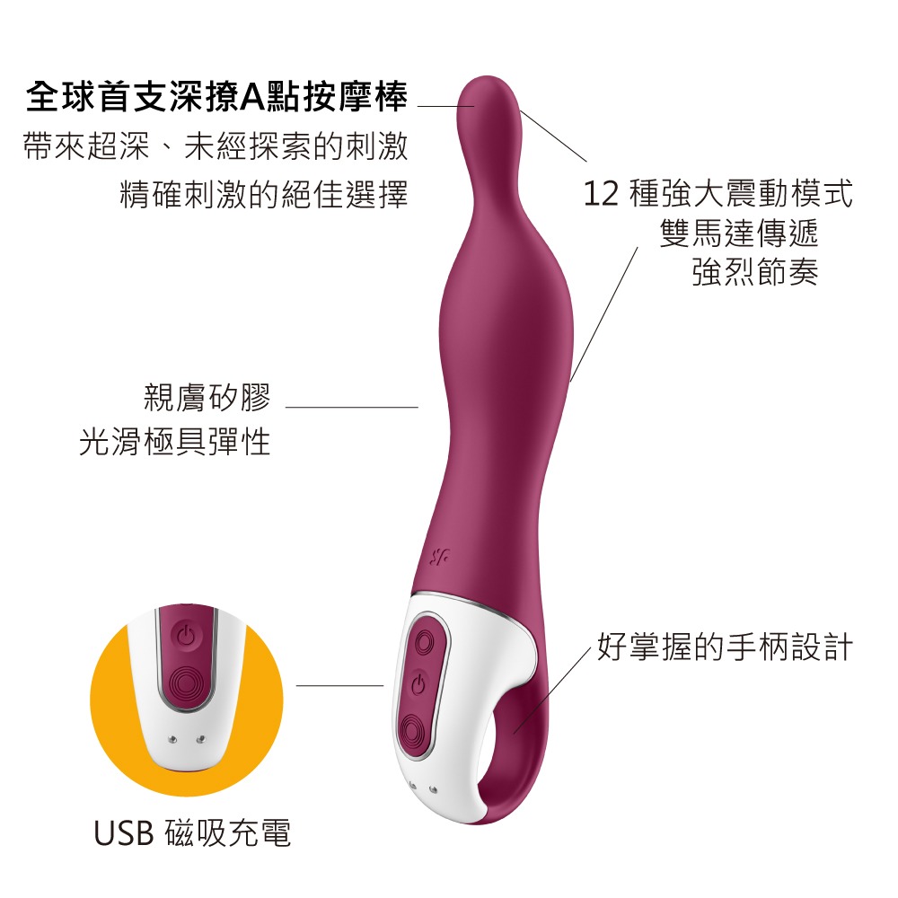 【1010SHOP】德國 Satisfyer SF A-Mazing 1 A點 雙馬達 按摩棒 灰藍 | 莓紅-細節圖3