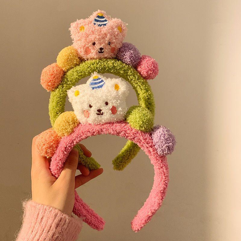 可愛小熊洗臉毛毛髮箍女敷麵膜專用化妝毛絨髮捆頭箍頭飾秋冬新款-細節圖5