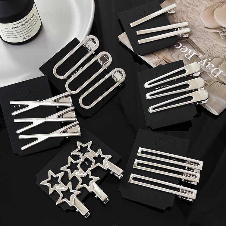 火星兔★可愛髮夾 氣質髮夾 銀色金屬 鏤空星星髮夾 側邊劉海夾 女前額碎髮 鴨嘴夾子 一字髮卡 頭飾-細節圖2